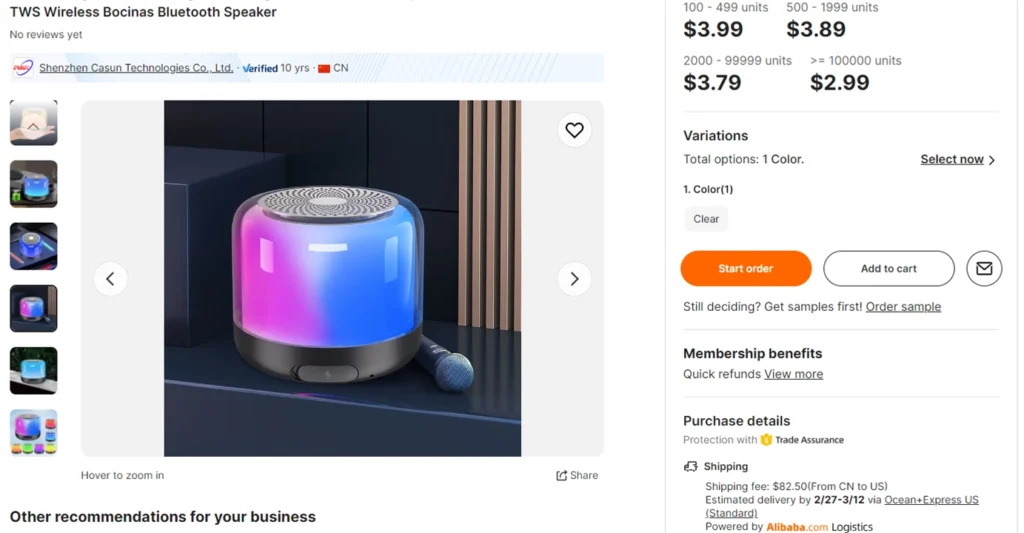 Sales example listing of a bluetooth portable speaker