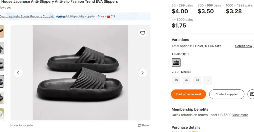 Sales example listing of cloud slippers