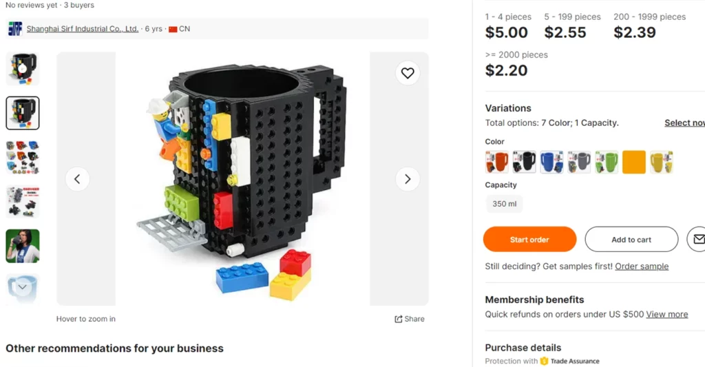 Alibaba listing example of a DIY Brick Mug