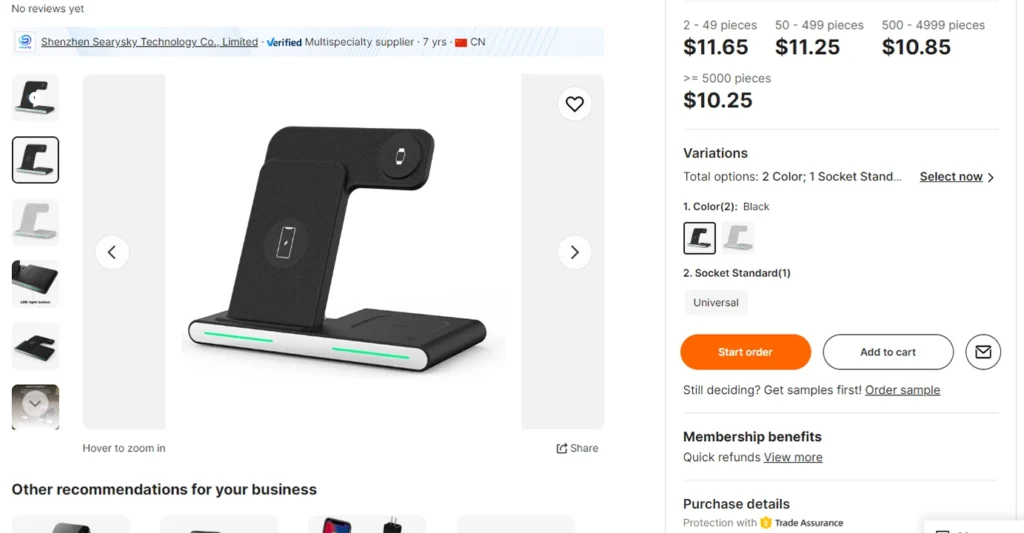 Sales example listing of a wireless charging station