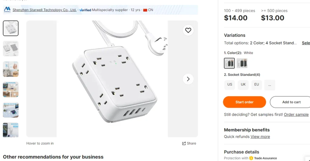 Sales example listing of a Surge Protector Wall Charger