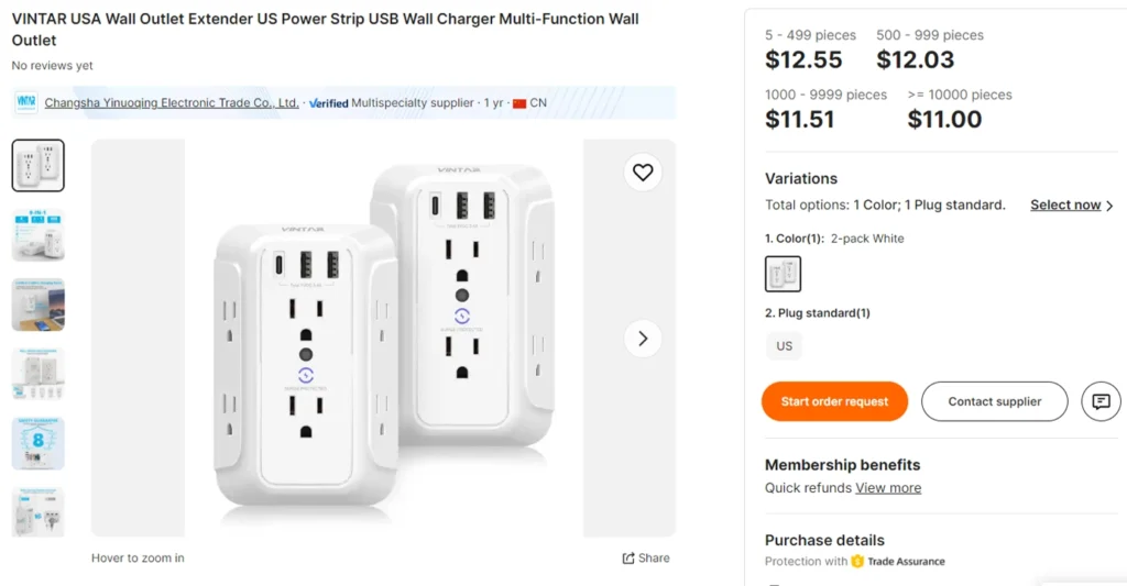 Sales example listing of a 6-Outlet Surge Protector Wall Charger 